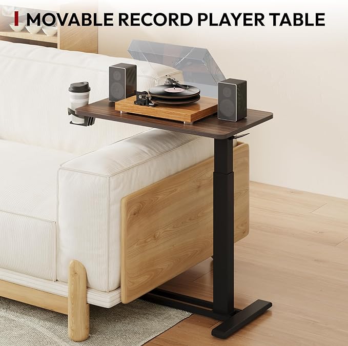 SANODESK Mobile Standing Desk with Hidden Wheels,Pneumatic Laptop Desk Rolling Computer Cart Movable Height Adjustable Small Sit Stand Desk for Home Office(27.6" W x 15.7" D, Maple)