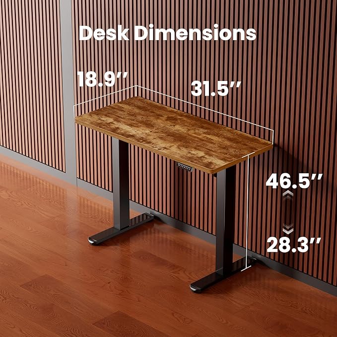 ErGear Height Adjustable Electric Standing Desk, 31.5 x 18.9 Inches Sit Stand up Desk, Memory Computer Home Office Desk with Two-Piece Desktop (Vintage Brown)