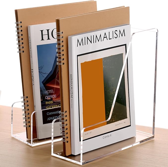 SANRUI 2-Pack Acrylic Magazine File Holder Desk Organizer Magazine Rack, Clear, Vertical File Sorter Holders, 9.45" D x 3.54" W x 10.24" H