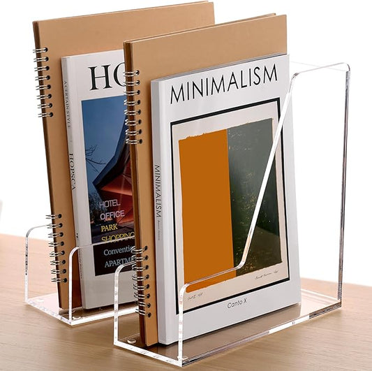 SANRUI 2-Pack Acrylic Magazine File Holder Desk Organizer Magazine Rack, Clear, Vertical File Sorter Holders, 9.45" D x 3.54" W x 10.24" H