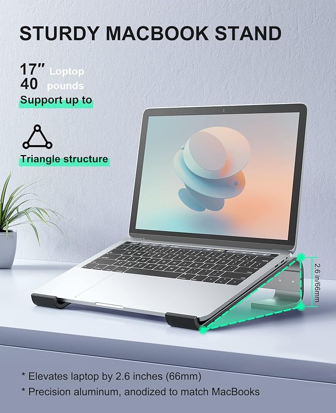 Soqool Laptop Stand for Desk, Ergonomic Detachable Laptop Riser, Aluminum MacBook Stand, Compatible with 12-17'' All Laptops Such as MacBook Pro/HP/Dell/Lenovo, Black