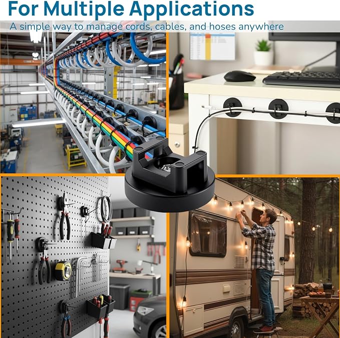 Magnetic Cable Ties Set, 25 Magnetic Zip Tie Mounts with 200 Cable Ties, Strong Wire Holder Cables Management, Multipurpose Electrical Cord Holders Organizer (31mm)