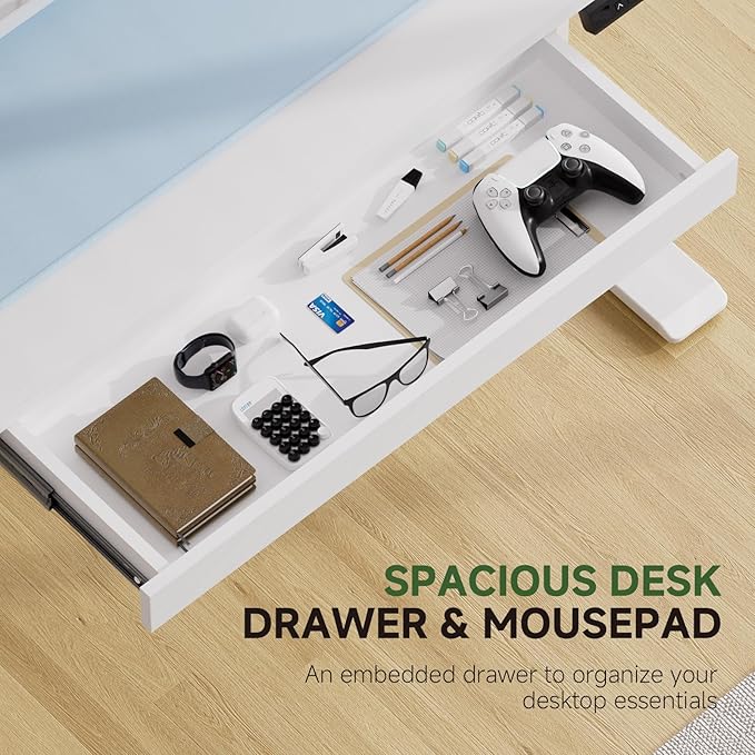 GTRACING Electric Standing Desk with Drawers, 55 x 24 Inches Height Adjustable Computer Desk with Monitor Stand, Laptop Stand, Sit Stand up Desk with Memory Preset for Home, Office, White