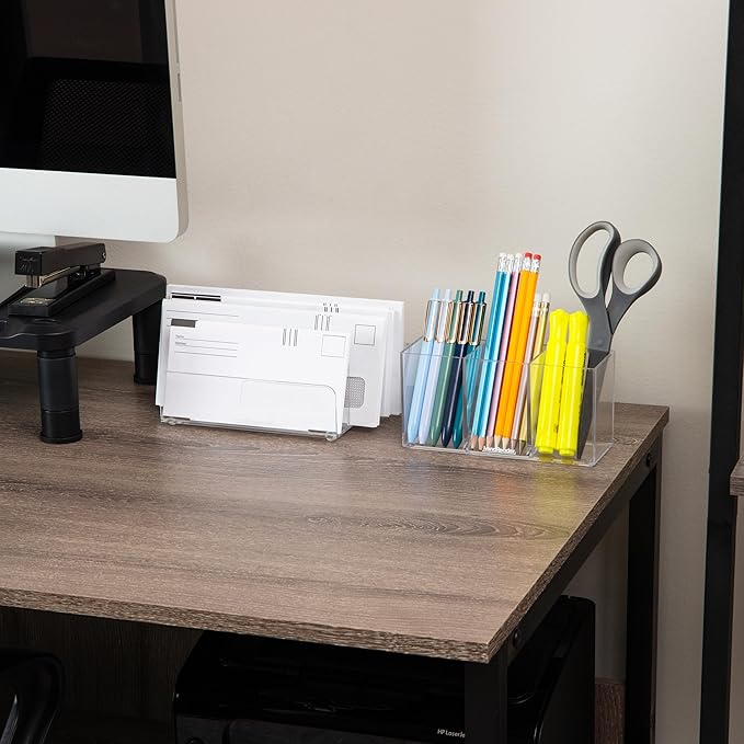 Mind Reader Pen and Accessories Holder, Desktop Organizer, Makeup Organizer, Office, Acrylic, 7"L x 2.5"W x 3.5"H, Set of 3, Clear