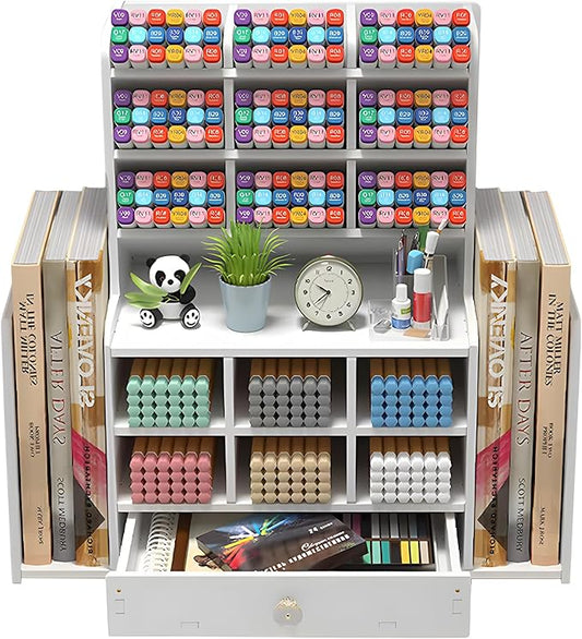 Desk organizers,organization,15 Sorting compartments Pen organizer for desk,with 2 File Holder,Desk organizer with drawers for Home Office Schools Pen