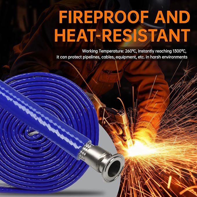 High Temp Fire Sleeve, Fiberglass Braided Heat Shield for Automotive Fuel Line & Wiring Harness, Silicone Coated Fireproof Protection Tube (Blue, 20mm(25/32")-9.9ft)