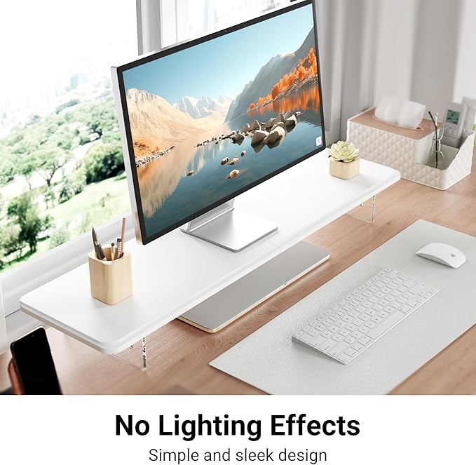 Monitor Stand Riser,31.5-Inch LED Light Wood Computer Monitor Stand with Adjustable Acrylic Legs,Desk Accessories Desktop Organizer Stand for, Computer,Laptop,Printer,PC TV Screen Riser,White