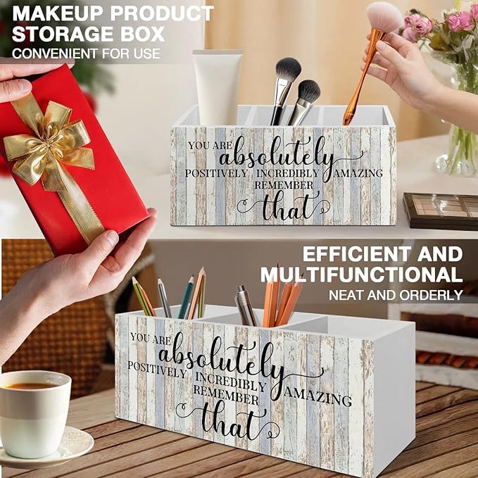 You Are Inspirational Pen Pencil Holder Organizer for Desk Accessories, Motivational Gifts for Coworkers, Encouragement Gifts Wooden Box Signs Decorations for Home Office Desk Tabletop