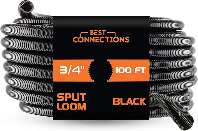 BEST CONNECTIONS Split Wire Loom Flex-Guard Convoluted Tubing Protective Split Cable Sleeves for Auto Home Industrial Electrical Wires Chemical Resistant Conduit Black (3/4" - 100 ft)