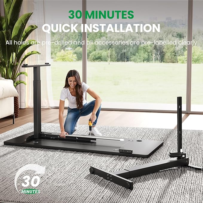 SIAGO Electric Standing Desk Adjustable - 55 x 24 Inch Sit Stand up Desk with 0.8 Inch Thick Tabletop - Adjustable Height Table with 3 Memory Preset, Cable Management for Home Office