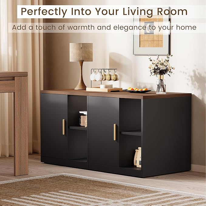 File Cabinet Under Desk Storage Cabinet with Door, Printer Stands with Open Adjustable Shelves, 23" Tall End Side Table for Office, Living Room, and Study, Black Walnut