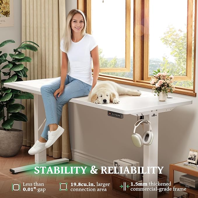 SIAGO Electric Standing Desk Adjustable - 48 x 24 Inch Sit Stand up Desk with 0.8 Inch Thick Tabletop - Adjustable Height Table with 3 Memory Preset, Cable Management for Home Office