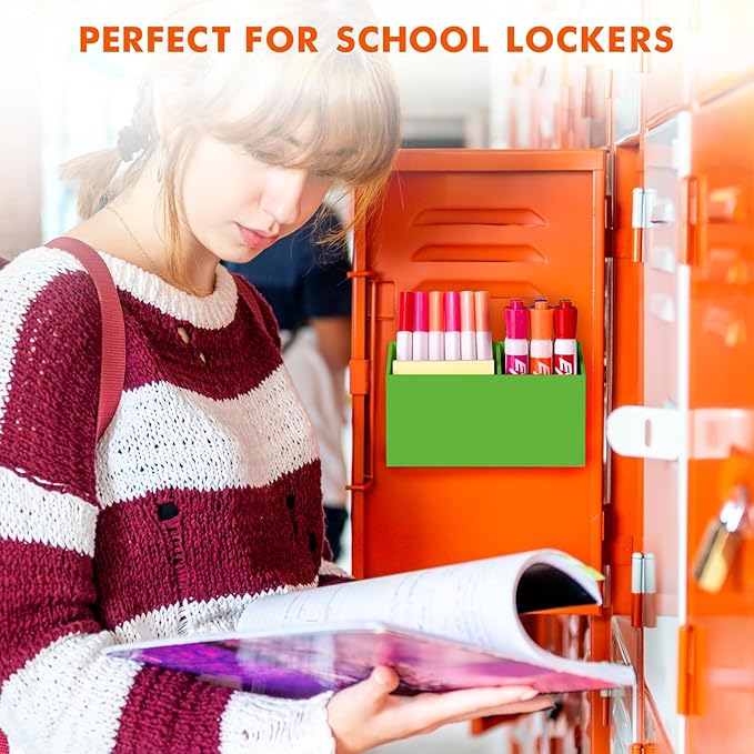 BEYGORM Magnetic Dry Erase Marker Holder for Whiteboard,Non-slip Acrylic Magnet Pen Holder for Fridge Refrigerator,Locker Organizer for Work,Locker Accessories,Pencil Cup for Desk(Green)