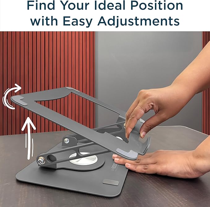 Uncaged Ergonomics Swivel Laptop Stand for Desk, Adjustable Computer iPad Stand for Desk w/ 360 Rotation, Portable Laptop Holder for Home Office Ergonomic Supplies (Space Gray)