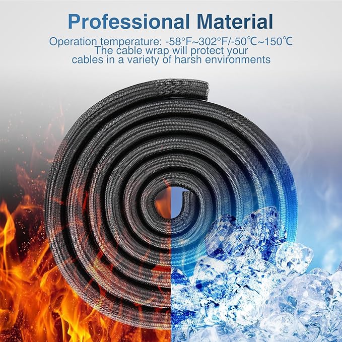 Nilight Cable Sleeve, 25ft-1inch Cord Management Sleeves, Braided Sleeving, Split Self Wrapping Wire Loom for Computer Electrical Automotive Harness Protector Organizer, Black