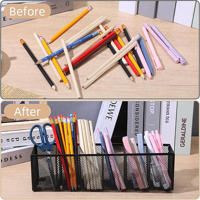 2 Pcs Mesh Desk Organizer Metal Mesh Pen Holder Desktop Stationery Pencil Caddy Organizer Basket