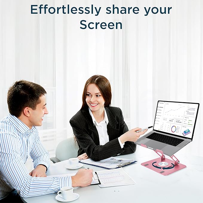 Uncaged Ergonomics Swivel Laptop Stand for Desk, Adjustable Computer iPad Stand for Desk w/ 360 Rotation, Portable Laptop Holder for Home Office Ergonomic Supplies (Rose Gold)