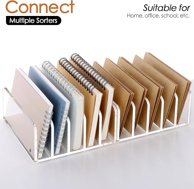 SANRUI Acrylic Desk Organizer, 5 Compartments Mail Organizer,Small File Holders Letter Organizer,Clear Office Organization,Multifunction Sorter Envelope Rack for Office,Home, School