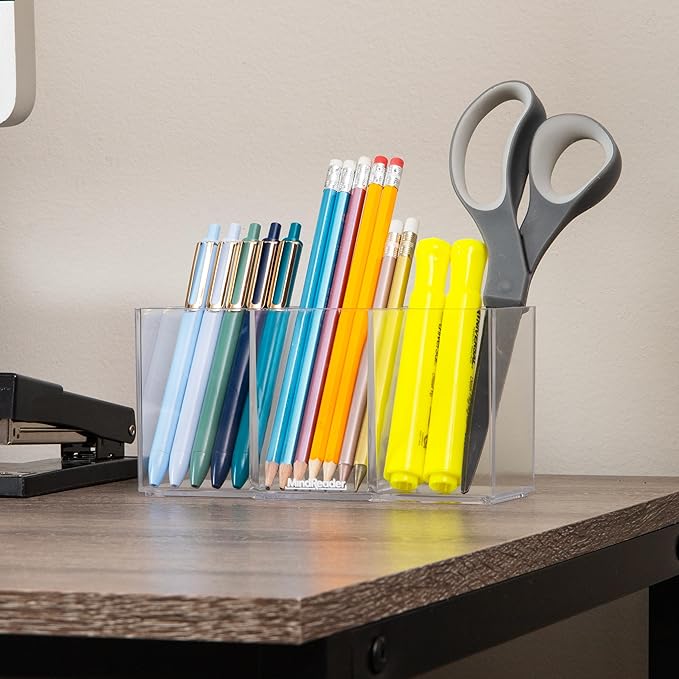 Mind Reader Pen and Accessories Holder, Desktop Organizer, Makeup Organizer, Office, Acrylic, 7"L x 2.5"W x 3.5"H, Set of 3, Clear