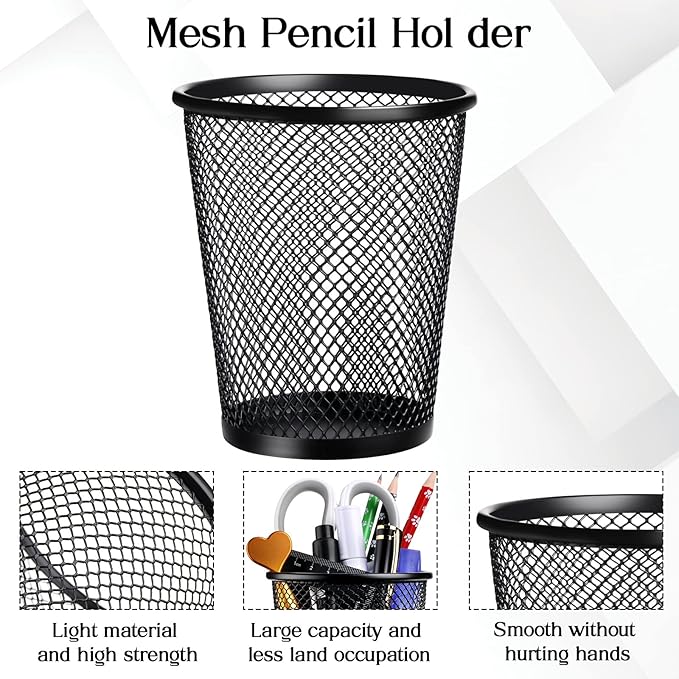 Leelosp 24 Pcs Pen Holder Mesh Pen Cup Bulk Metal Pencil Cup Holder for Desk Black Organizer Round Office Classroom for Back to School Students Kids Adult