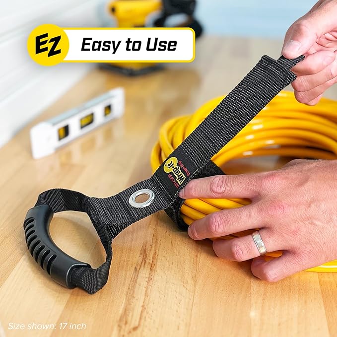 Easy-Carry Wrap-It Storage Straps - 22” (2-Pack) Blaze Orange with Grommet - Extension Cord Storage Holders and Carrying Straps for Garden Hose Storage