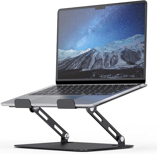 SOUNDANCE Laptop Stand for Desk with Stable Heavy Base, Adjustable Height Multi-Angle, Ergonomic Metal Riser Holder, Foldable Mount Elevator, Compatible with 10 to 15.6 Inches PC Computer, Black