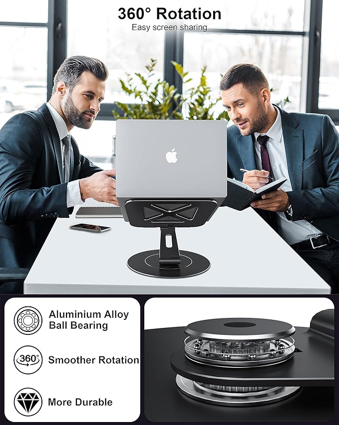 Ultra-Stable Laptop Stand for Desk with Larger Base, Desktop Organizer, Military-Grade Aluminum Anti-Loosening Structure - Height Adjustable Laptop Suitable for 10-17.3 inch