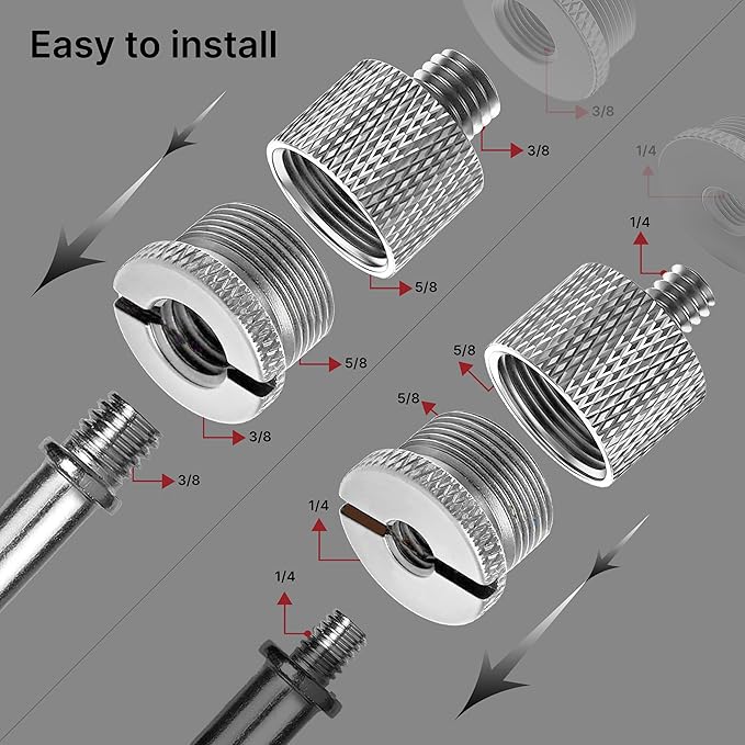 IXTECH Mic Stand Adapter Set - 8pcs Metal Tripod Adapter - 5/8" to "3/8" & "1/4" Male/Female Threads - ADP01 Silver