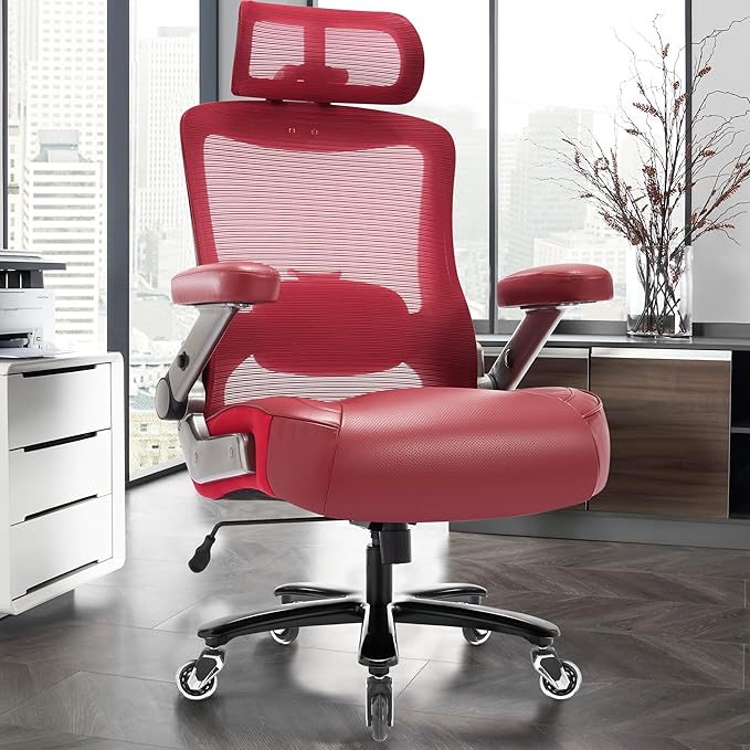 Big and Tall Office Chair 600lbs with 3D Flip Arms, Heavy Duty Large Executive Computer Desk Chair Ergonomic Mesh High Back Plus Size Chair for Adults