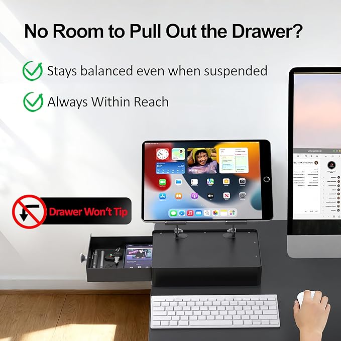 Laptop Stand with Storage Drawer, Heavy-Duty Metal Laptop Riser for Desk, Ergonomic Height & Angle Adjustment for 10–16.2″ Laptops, Gray