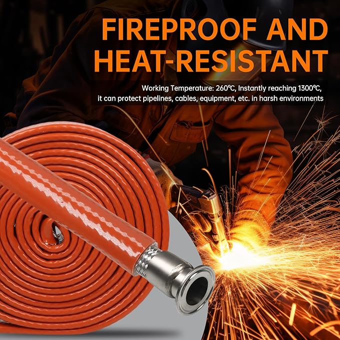 High Temp Fire Sleeve, Fiberglass Braided Heat Shield for Automotive Fuel Line & Wiring Harness, Silicone Coated Fireproof Protection Tube (Red, 12mm(15/32")-9.9ft)