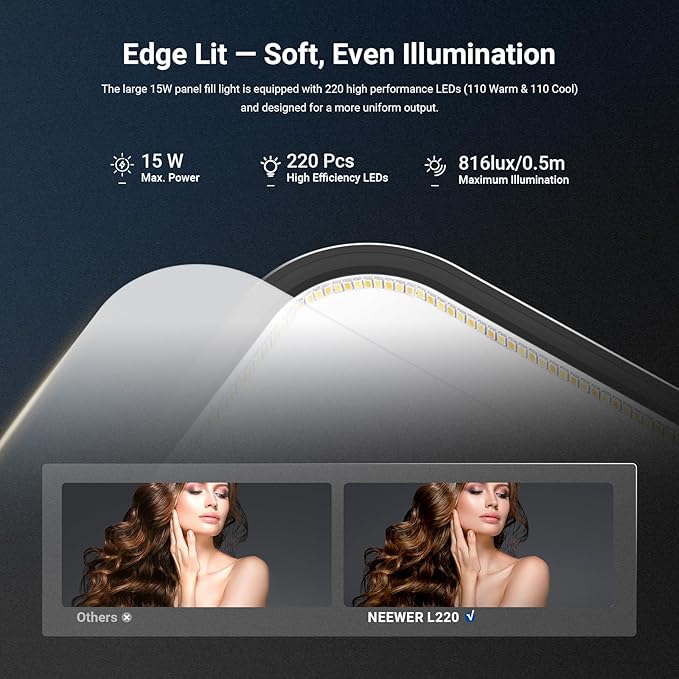 NEEWER Basics 2 Pack 10.8" Video Conference Lighting with Desk Stands/Phone Holders, 15W Bi Color Edge Lit Full Screen Light CRI95+ for Computer Laptop Webcam Zoom Calls Streaming Recording, L220