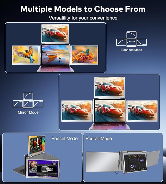 16" Laptop Screen Extender, Just 1 Cable for 3 Screens Quad Monitor, 1200P FHD Screen Extender for 12"-18.5" Laptops, Triple Portable Monitor for Wins/Mac M1|M2|M3|M4|M5