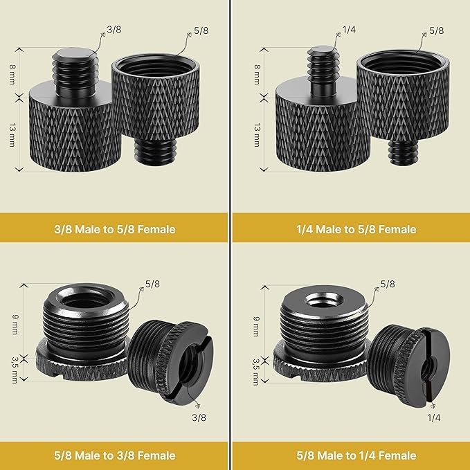 IXTECH Mic Stand Adapter Set 8 pieces Metal Microphone Stand Screw Thread Adapter 5/8 Female to 3/8 Male 3/8 Female to 5/8 Male 5/8 Female to 1/4 Male 1/4 Female to 5/8 Male Tripod Adapter ADP02A Blck