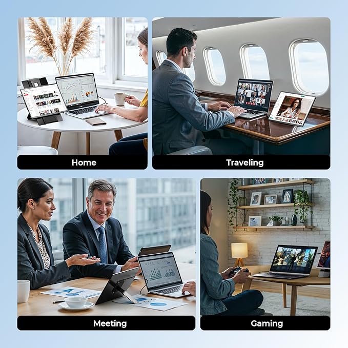 Laptop Screen Monitor Extender,1080P FHD Portable Monitor for Laptop, Built-in Speaker and Adjustable Backstand, Triple Screen Extender Compatible with Wins/MacOS/Chrome (Black, Dual-16Inch)