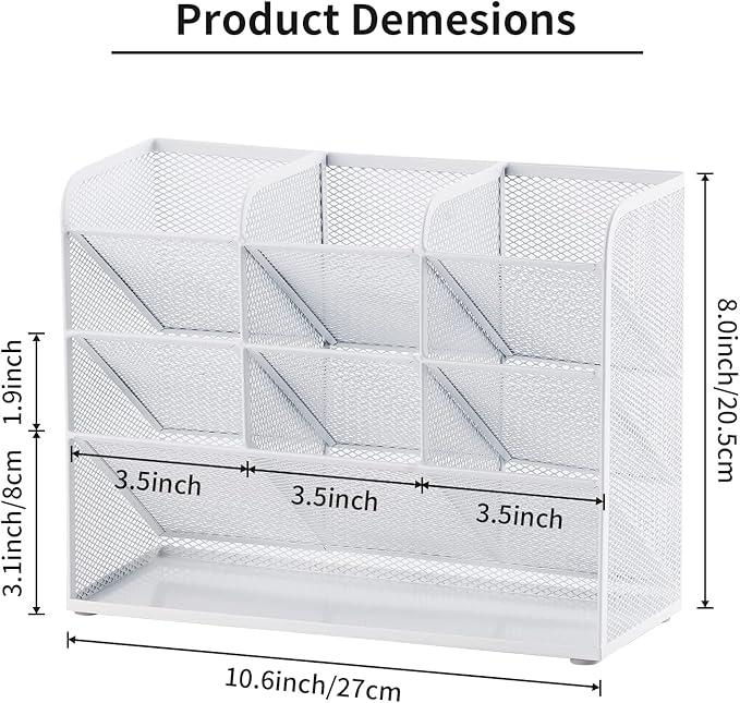 Marbrasse Mesh Desk Organizer, Multi-Functional Pen Holder, Pen Organizer for desk, Desktop Stationary Organizer, Storage Rack for School Home Office Art Supplies (White - Mesh Pen Holder)