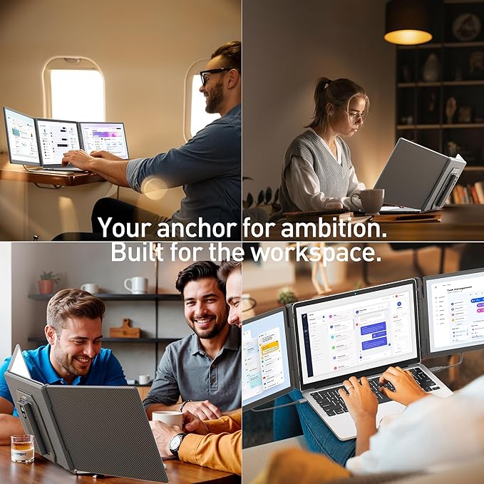 KEFEYA 15.6" Laptop Screen Extender, Includes Power Bank, FHD 1080P IPS Triple Laptop Monitor Extender for 13-17" Laptops, Plug & Play with HDMI/USB-A/TYPE-C/Hub, Compatible with Windows, Mac, Android