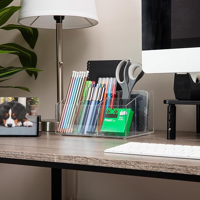 Mind Reader Desktop Organizer, 7-compartment, Office Essentials, Modern, Office, Acrylic, Clear