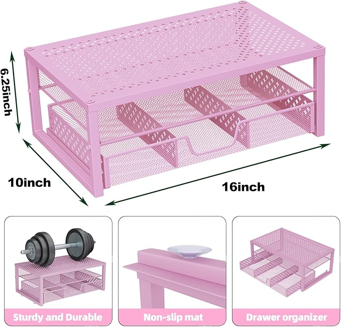 Simple Trending Metal Monitor Stand Riser and Computer Desk Organizer with Drawer for Laptop, Computer, iMac, Pink