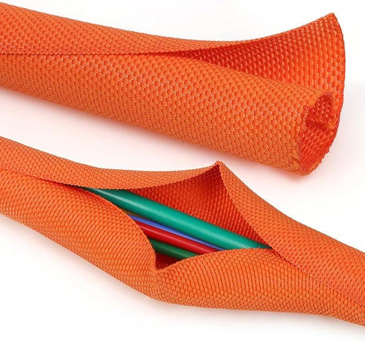 Split Braided Cable Sleeve，Flexible Wire Loom Tubing, Automotive Cord Protector Pet Proof, Cable Management for Computer TV Electric Wires Harness 16ft (Orange, 8mm（5/16")