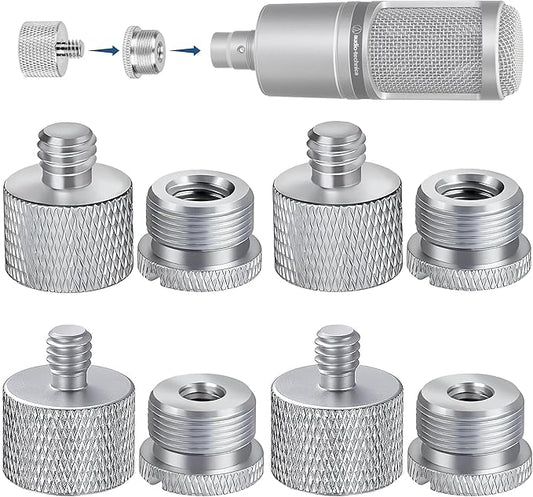 IXTECH Mic Stand Adapter Set - 8 Piece Metal Tripod Adapter Kit - 5/8 Female to 3/8 Male & 1/4 Female to 5/8 Male - ADP02A Silver