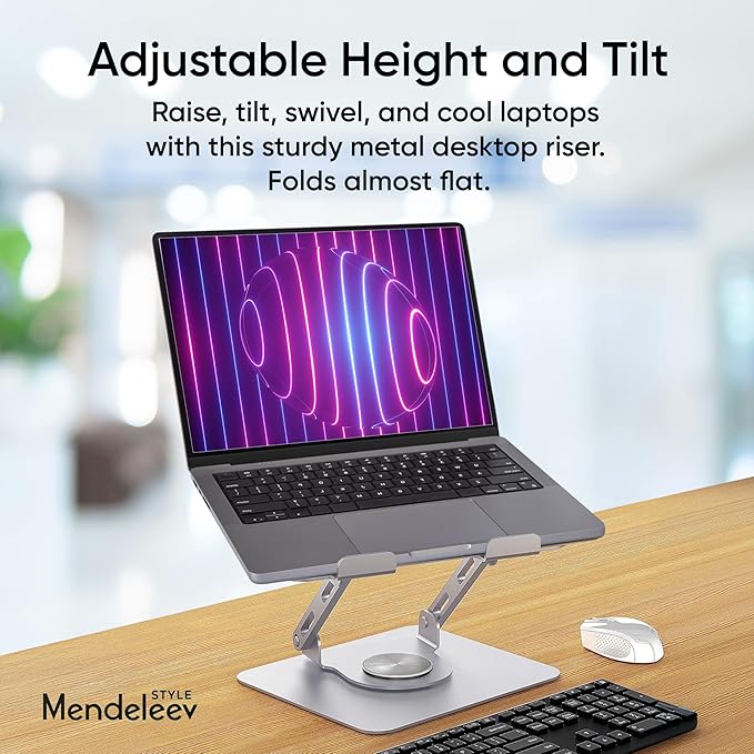 Silver Laptop Stand for Desk with 360 Rotating Base Compatible with MacBook Pro/Air Notebook up to 16 Inches Computer Stand for Laptop Ergonimic Foldable Riser for Desk