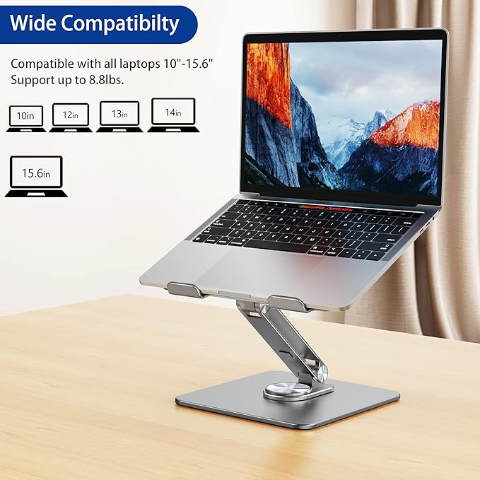 BESIGN LSX7 Laptop Stand with 360° Rotating Base, Ergonomic Adjustable Notebook Stand, Riser Holder Computer Stand Compatible with Air, Pro, Dell, HP, Lenovo More 10-15.6" Laptops (Gray)