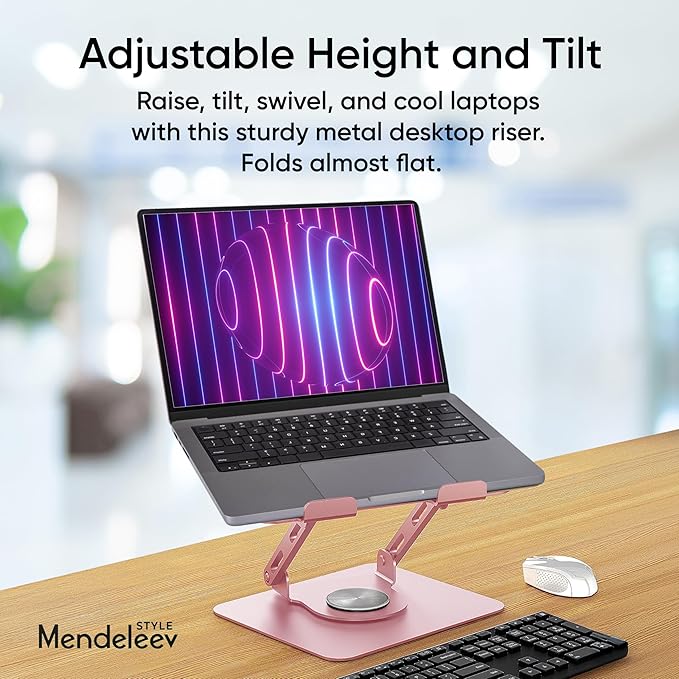 Pink Laptop Stand for Desk with 360 Rotating Base Compatible with MacBook Pro/Air Notebook up to 16 Inches Computer Stand for Laptop Ergonimic Foldable Riser for Desk