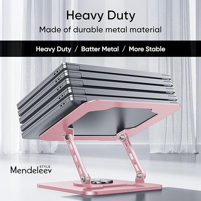 Pink Laptop Stand for Desk with 360 Rotating Base Compatible with MacBook Pro/Air Notebook up to 16 Inches Computer Stand for Laptop Ergonimic Foldable Riser for Desk