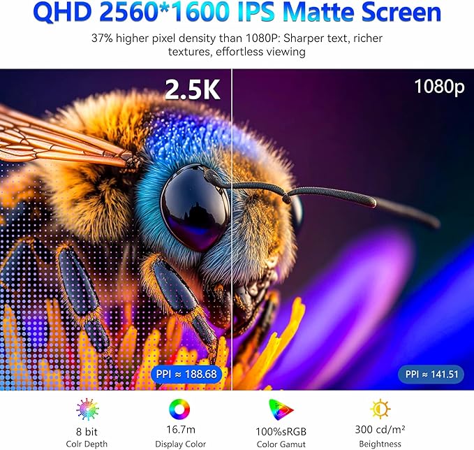 2.5K Portable Gaming Monitor with 144hz in 4 Colors - V1 Pro, 16inch 2560*1600 IPS Travel External Screen with FreeSync, Dual USB-C & Mini HDMI Second Display for Laptop/MacBook/PS5/Xbox/Switch