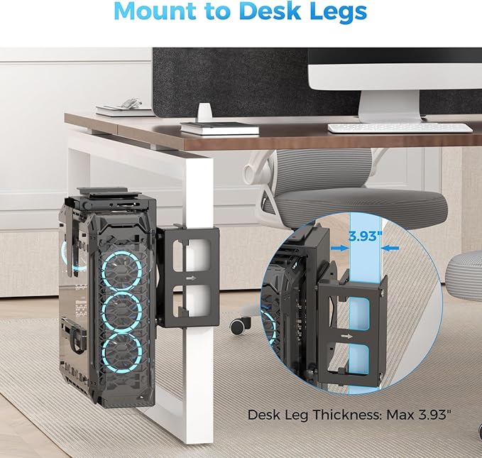 Suptek Clamp-on Desk or Desk Leg PC Mount,Adjustable Height and Width,CPU Under Desk Table Beam PC Mount Bracket Computer Tower Wall and Under Counter Holder