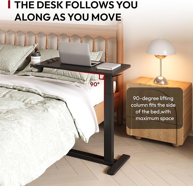 SANODESK Mobile Standing Desk with Hidden Wheels,Pneumatic Laptop Desk Rolling Computer Cart Movable Height Adjustable Small Sit Stand Desk for Home Office(27.6" W x 15.7" D, Black)