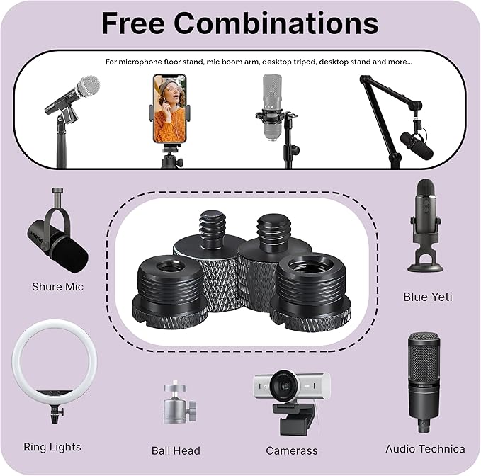 IXTECH Mic Stand Adapter Set 8 pieces Metal Microphone Stand Screw Thread Adapter 5/8 Female to 3/8 Male 3/8 Female to 5/8 Male 5/8 Female to 1/4 Male 1/4 Female to 5/8 Male Tripod Adapter