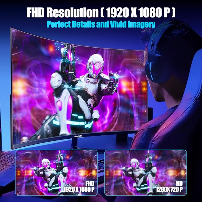 Gawfolk 27 inch Curved Gaming Monitor,144Hz/180Hz PC Monitor Full HD 1080P, Frameless 1800R Computer Display with FreeSync & Eye-Care Technology, Wall Mountable, DP, HDMI Port (Black)